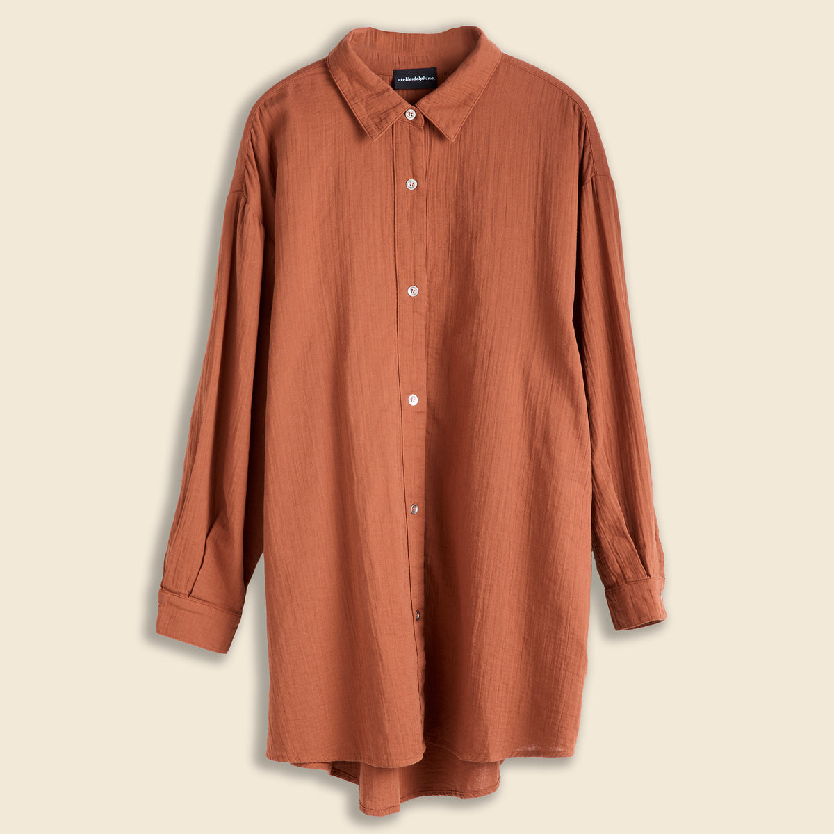 Oversized Overlay Gauze Shirt - Brick