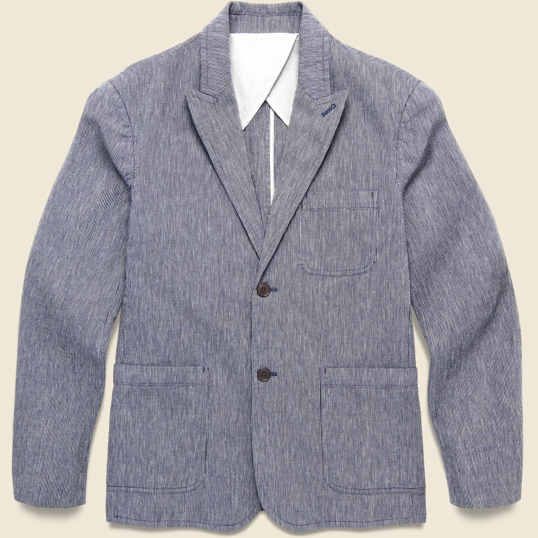 Alex Mill Striped Cotton Linen Mercer Blazer - Navy/Blue/Ivory