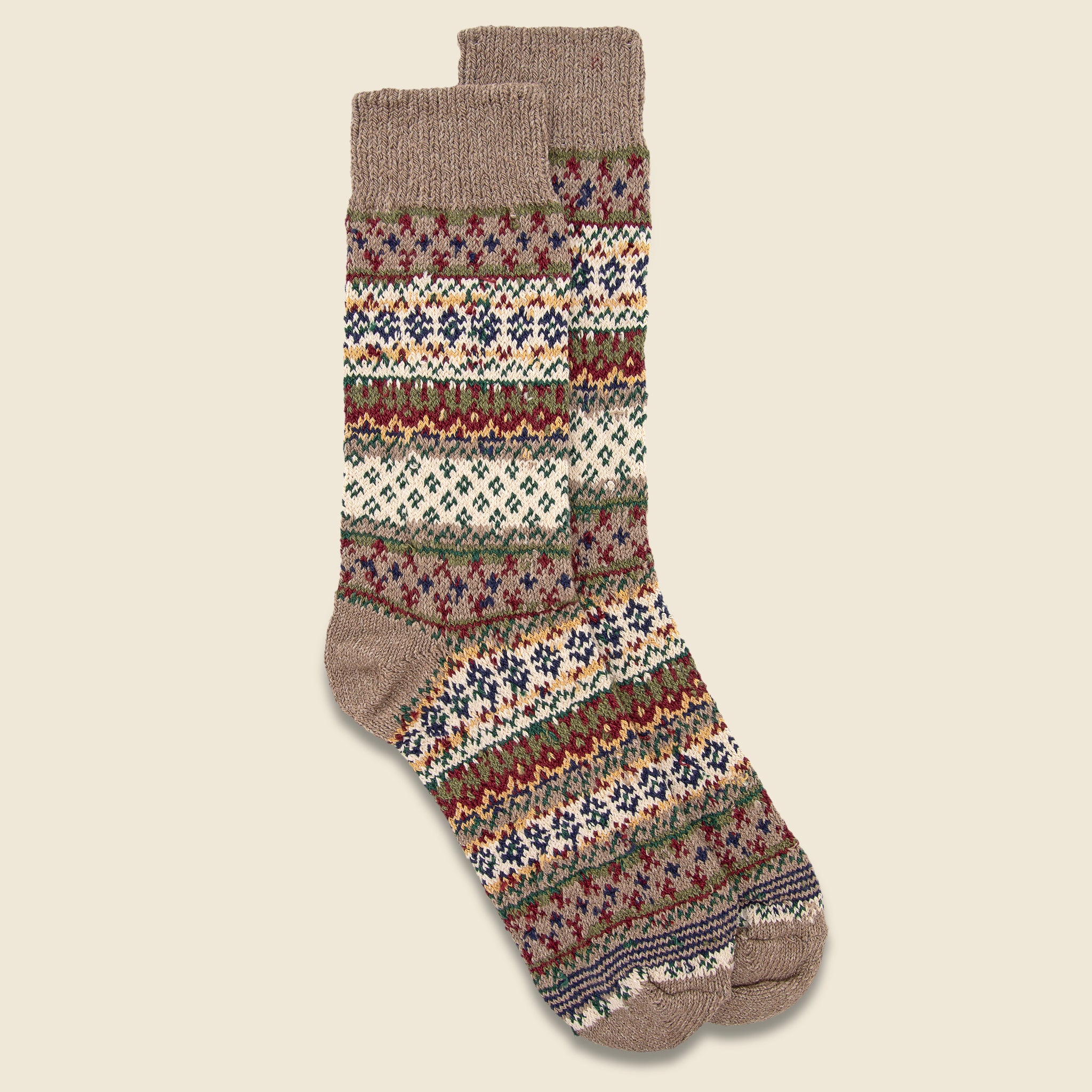 Cotton Fair Isle Crew Sock - Woodland