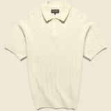 Cable Knit Polo - White - BEAMS+ - STAG Provisions - Tops - S/S Knit