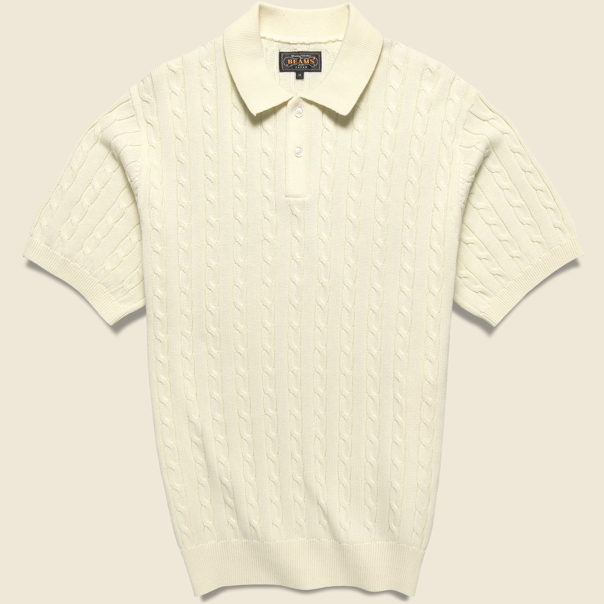 Cable Knit Polo - White - BEAMS+ - STAG Provisions - Tops - S/S Knit