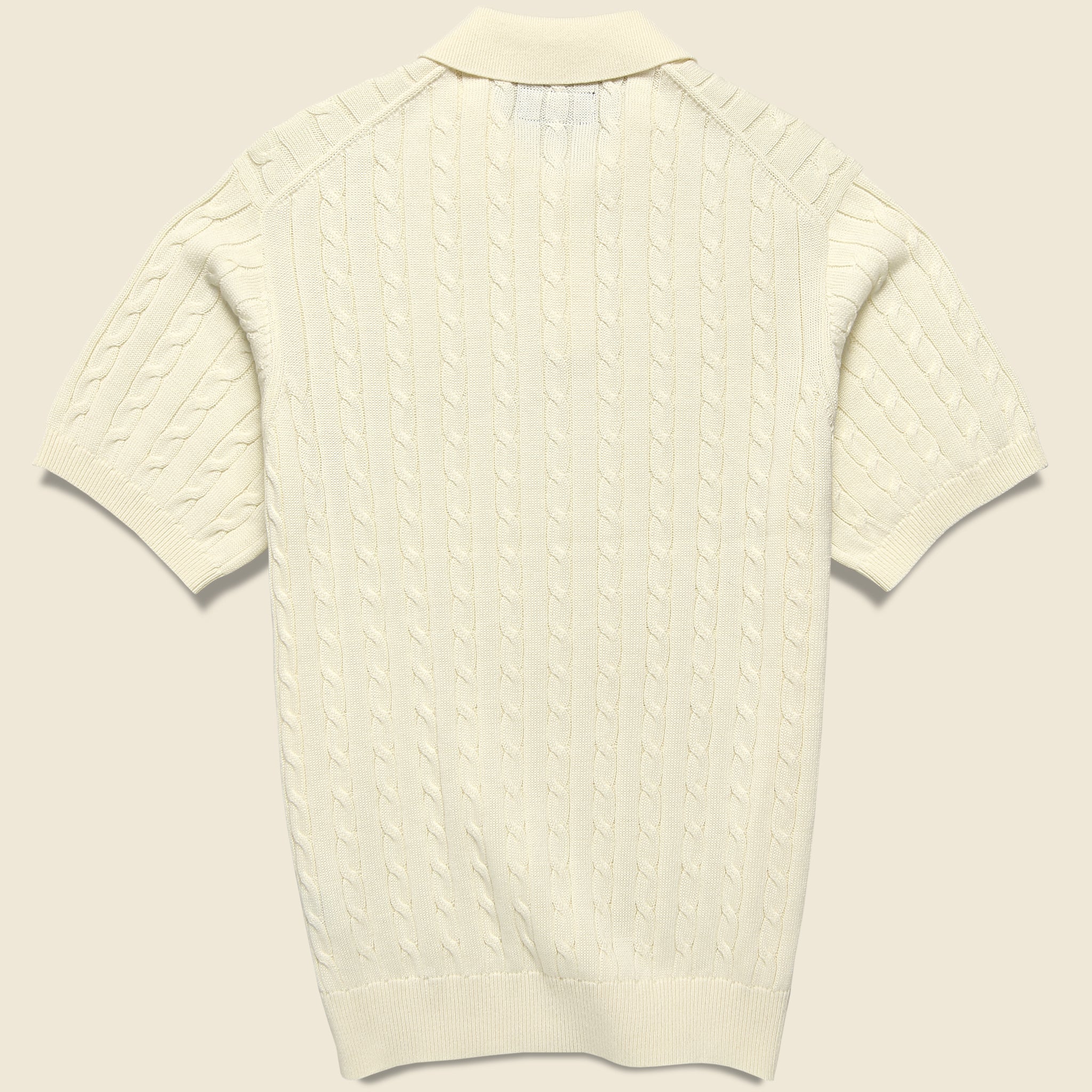 Cable Knit Polo - White - BEAMS+ - STAG Provisions - Tops - S/S Knit