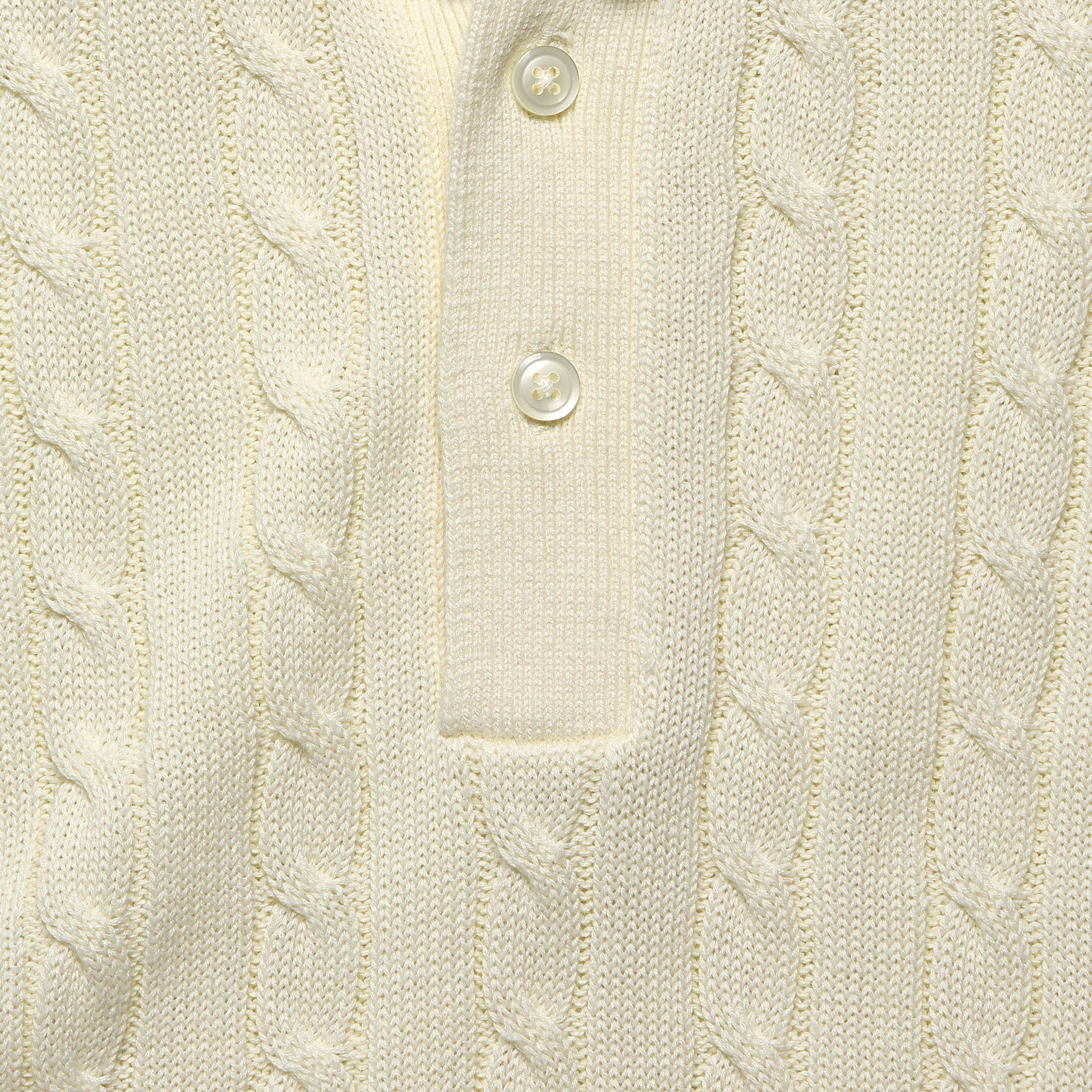 Cable Knit Polo - White - BEAMS+ - STAG Provisions - Tops - S/S Knit