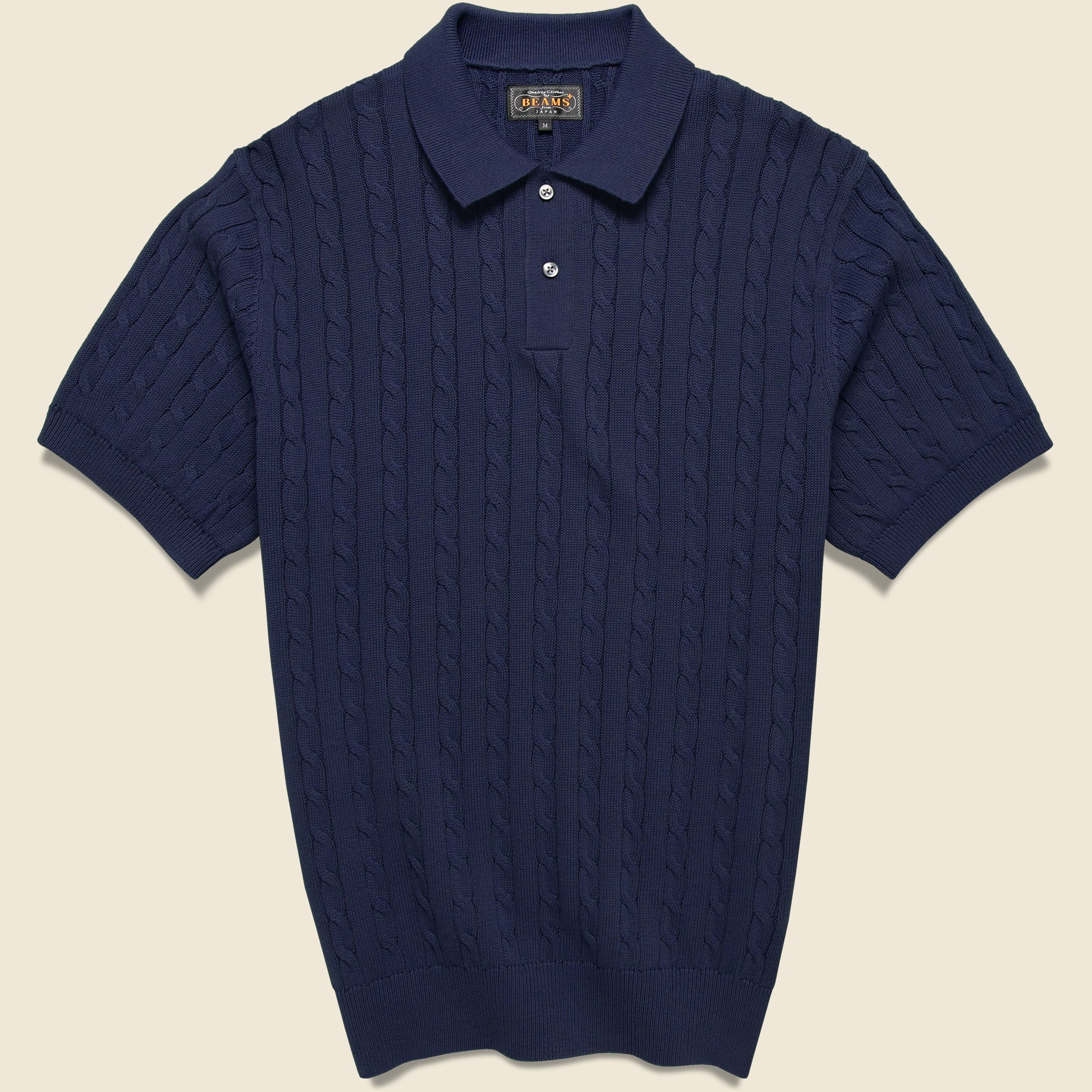 Cable Knit Polo Navy - Main Image