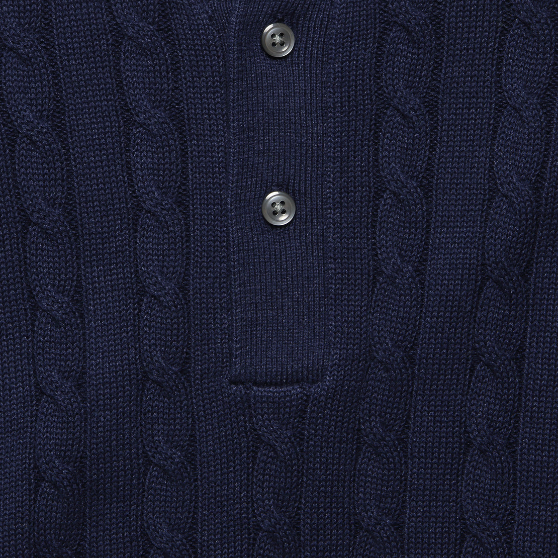 Cable Knit Polo - Navy - BEAMS+ - STAG Provisions - Tops - S/S Knit
