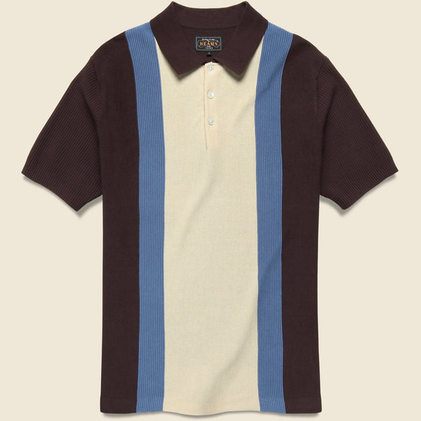 Striped Knit Polo - Brown/Sax/Ecru