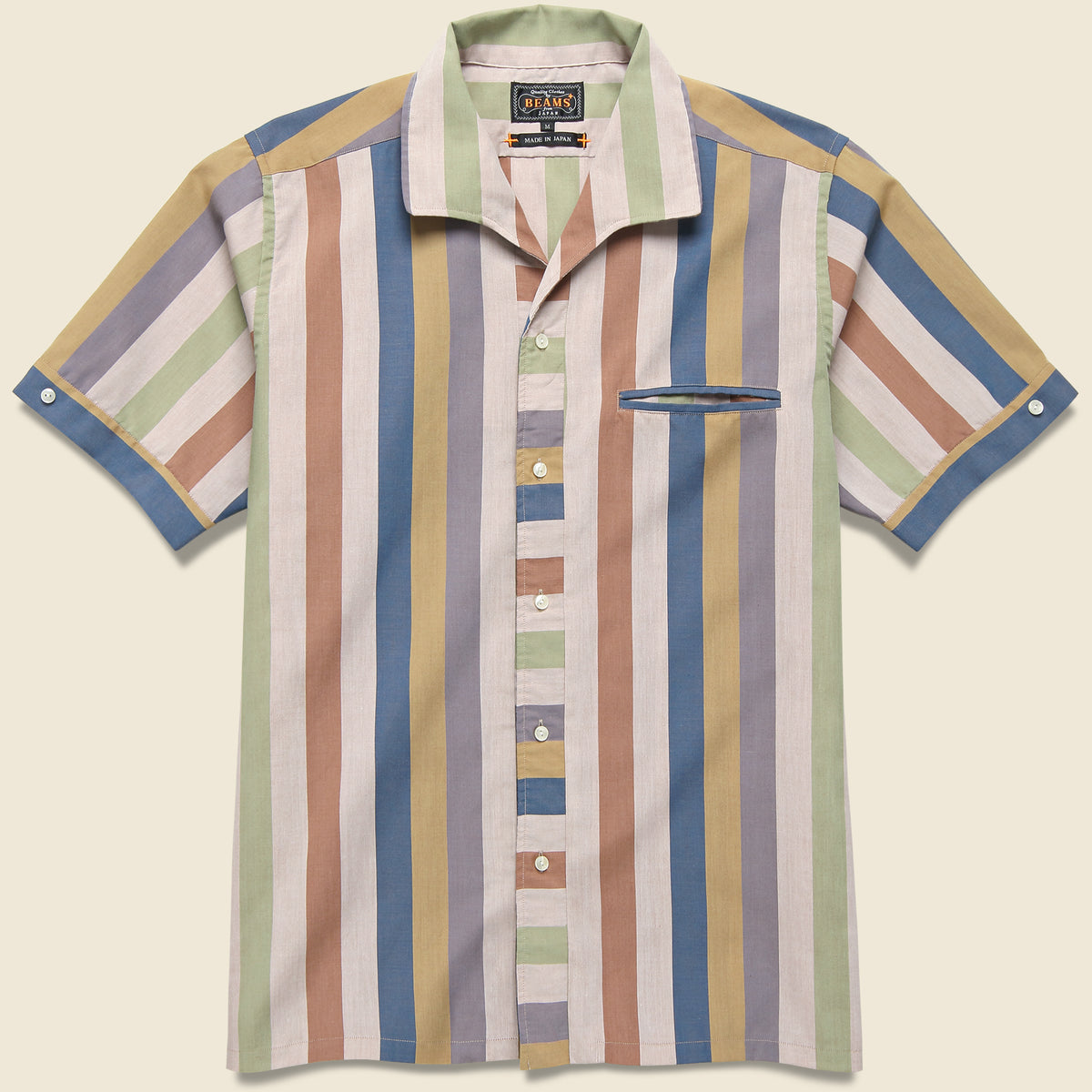 Italian Collar Multi Stripe Shirt - Beige Stripe/Multi