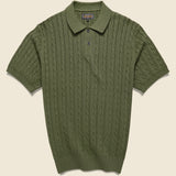 Cable Knit Polo - Olive - BEAMS+ - STAG Provisions - Tops - S/S Knit