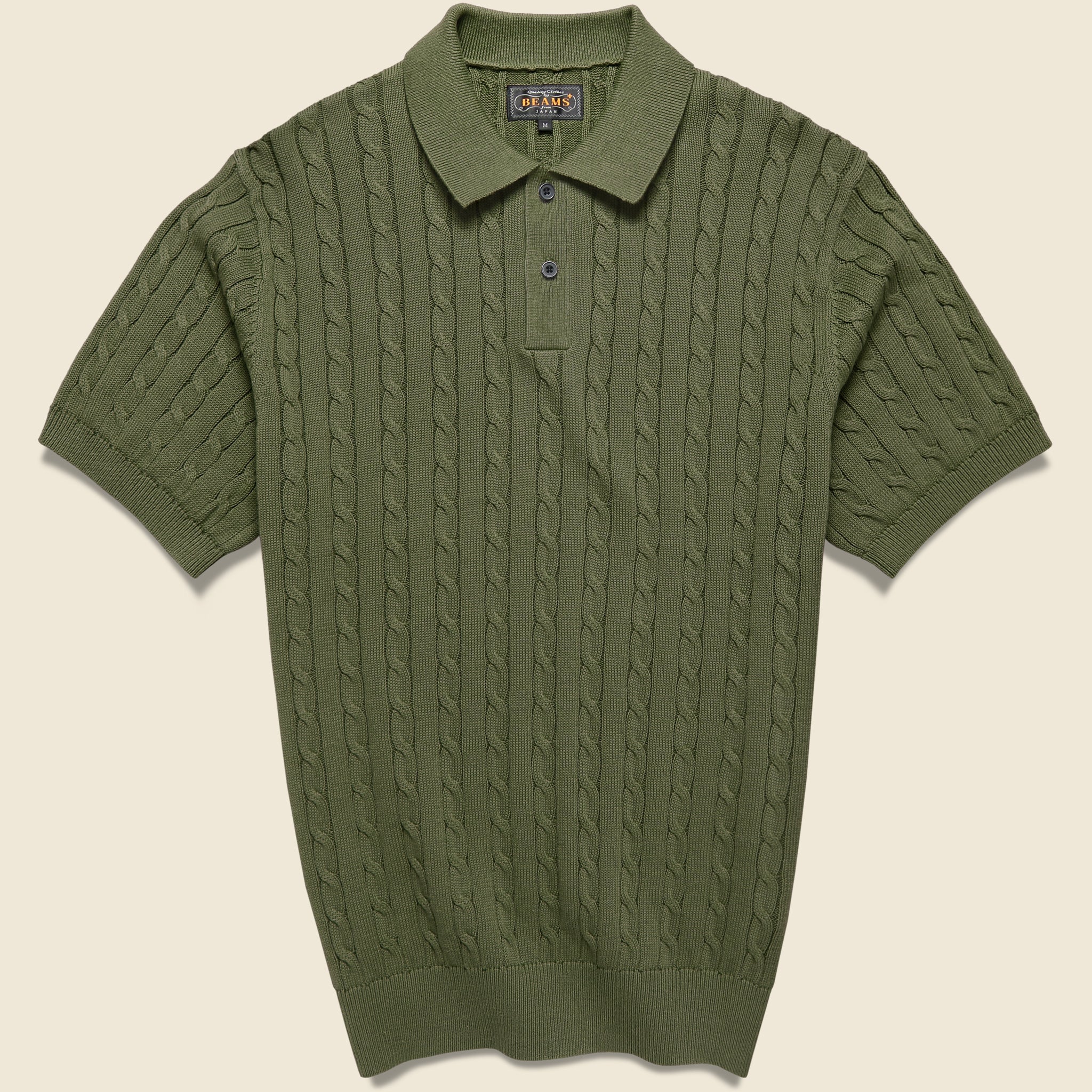 Cable Knit Polo - Olive - BEAMS+ - STAG Provisions - Tops - S/S Knit