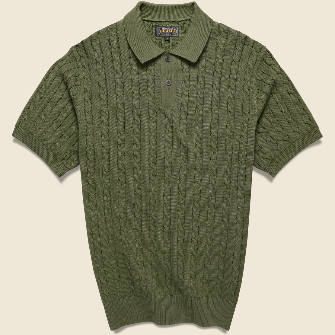 BEAMS+ Cable Knit Polo - Olive