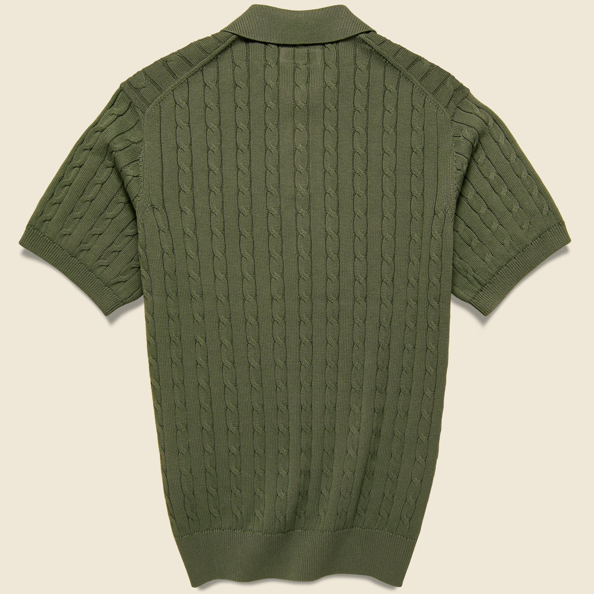Cable Knit Polo - Olive - BEAMS+ - STAG Provisions - Tops - S/S Knit