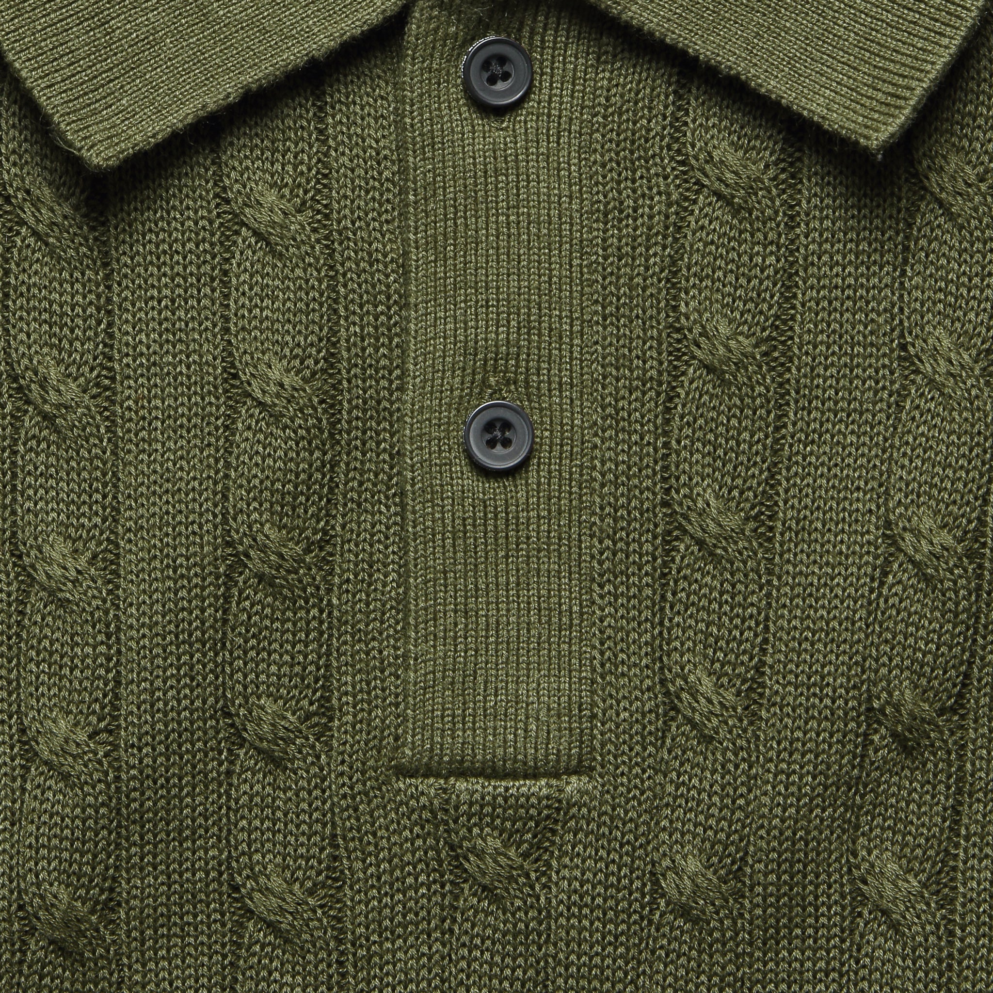 Cable Knit Polo - Olive - BEAMS+ - STAG Provisions - Tops - S/S Knit