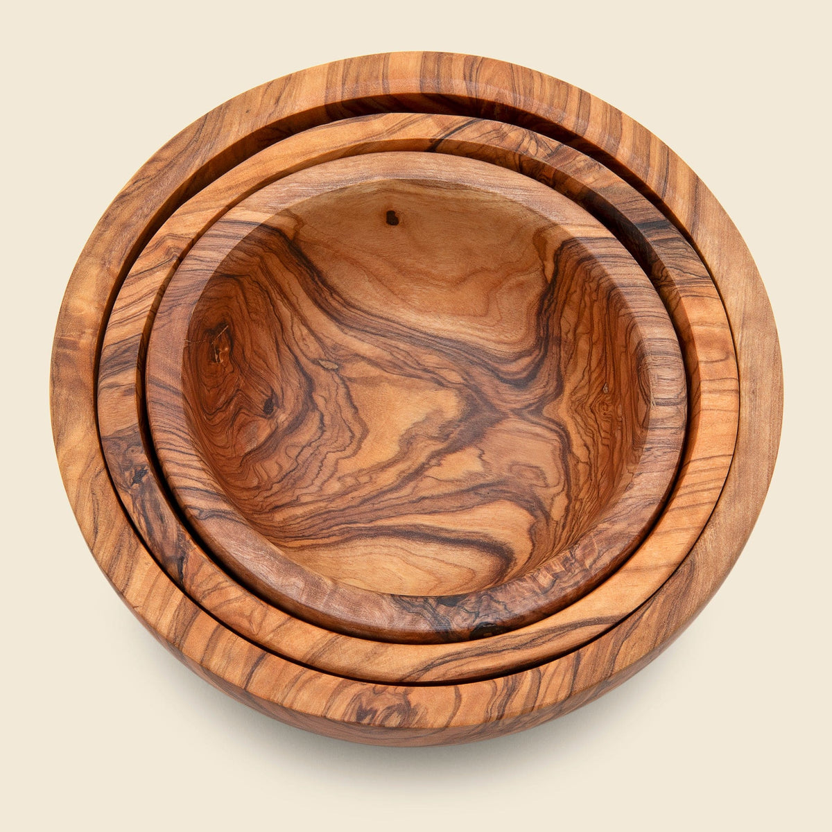 Set of 3 Olive Wood Nesting Bowls