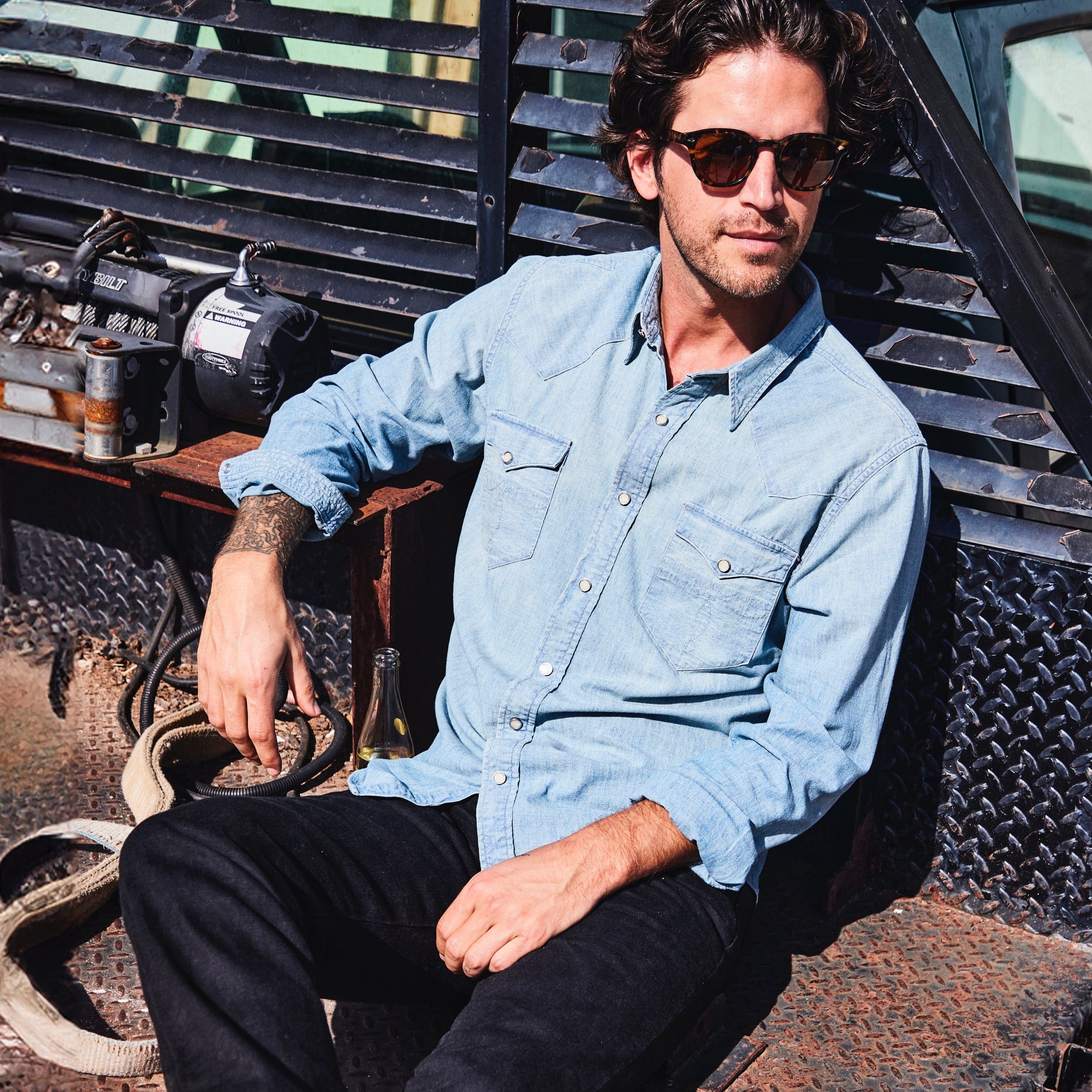 Slim Chambray Western Shirt - Davey Wash - RRL - STAG Provisions - Tops - L/S Woven - Solid