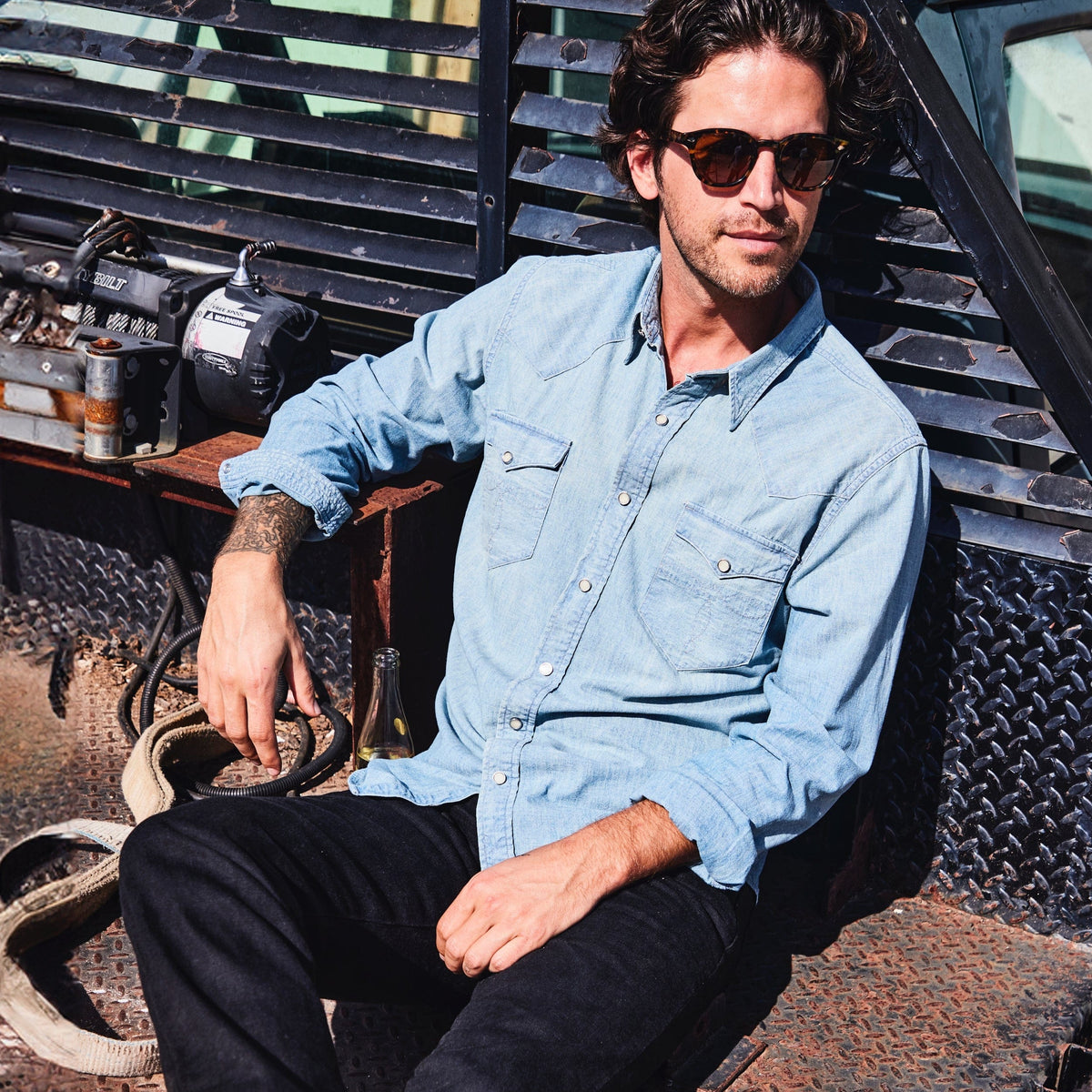 Slim Chambray Western Shirt - Davey Wash