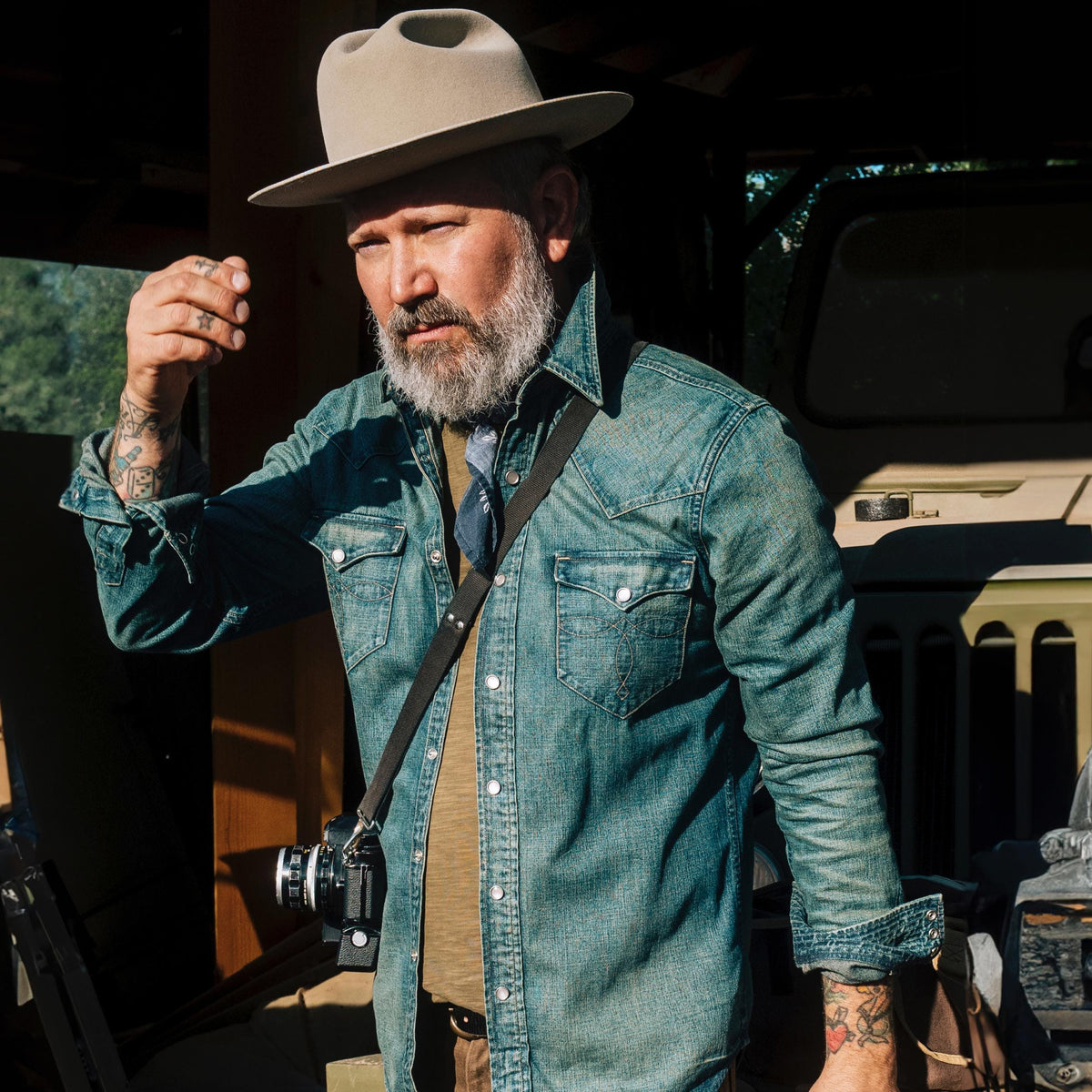 Slim Fit Denim Western Shirt Dark Wash