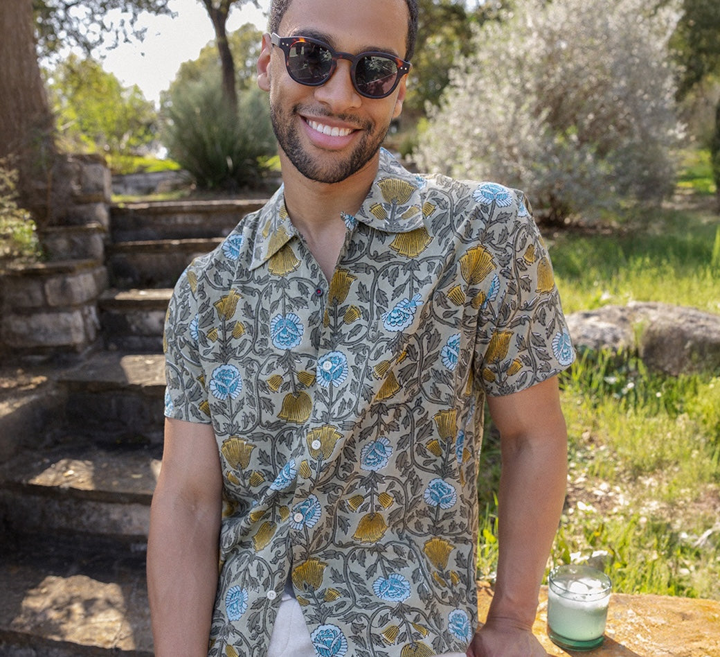 Floral Block Print Shirt - Olive - Kardo - STAG Provisions - Tops - S/S Woven - Floral