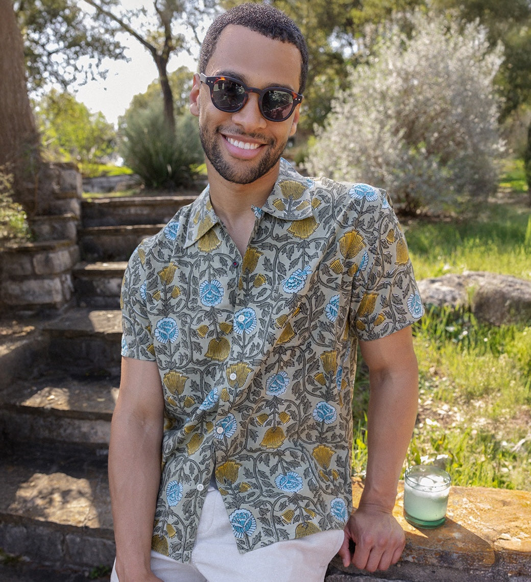 Floral Block Print Shirt - Olive - Kardo - STAG Provisions - Tops - S/S Woven - Floral