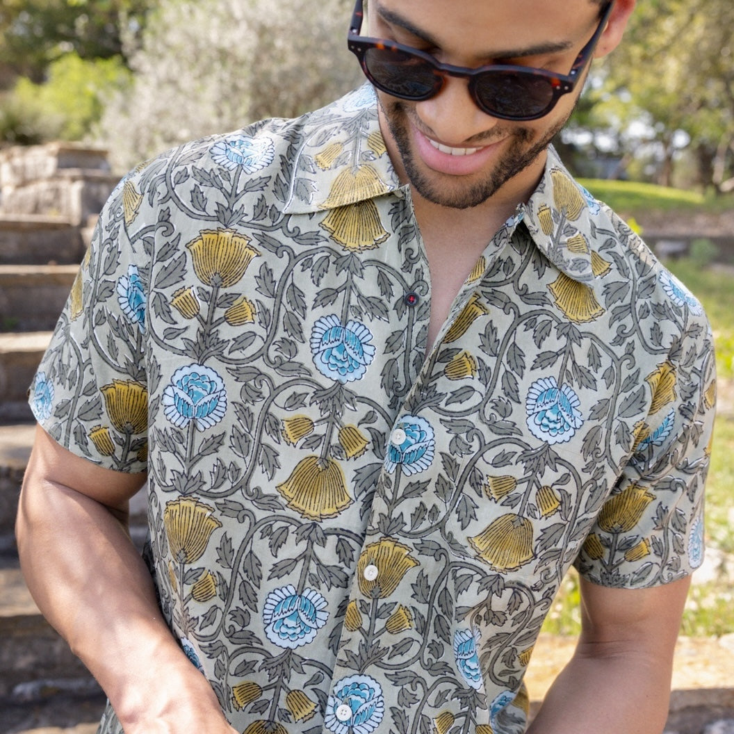 Floral Block Print Shirt - Olive - Kardo - STAG Provisions - Tops - S/S Woven - Floral