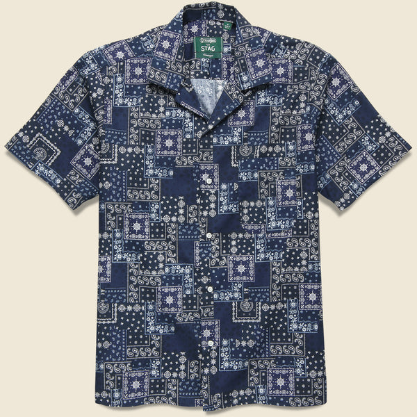 Flint and Tinder Bandana Short Sleeve Camp Shirt - Washed Indigo, Short  Sleeve Shirts