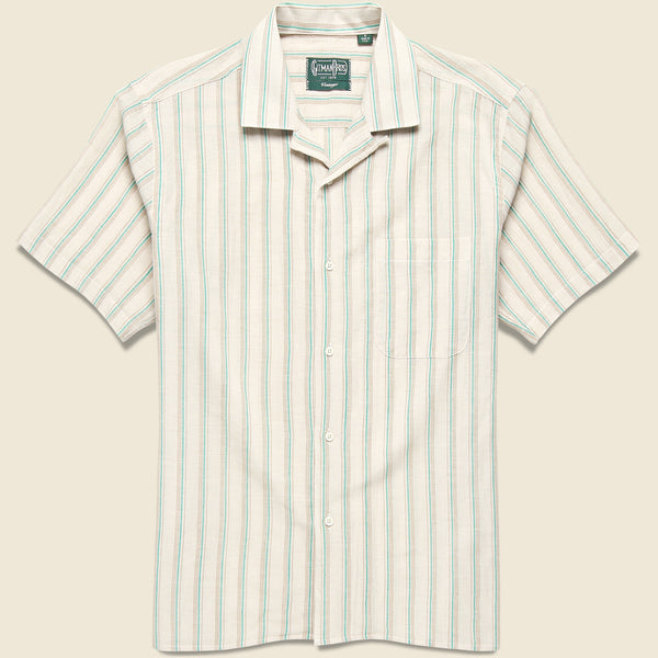 Ramie Cabana Stripe Camp Shirt - Tan
