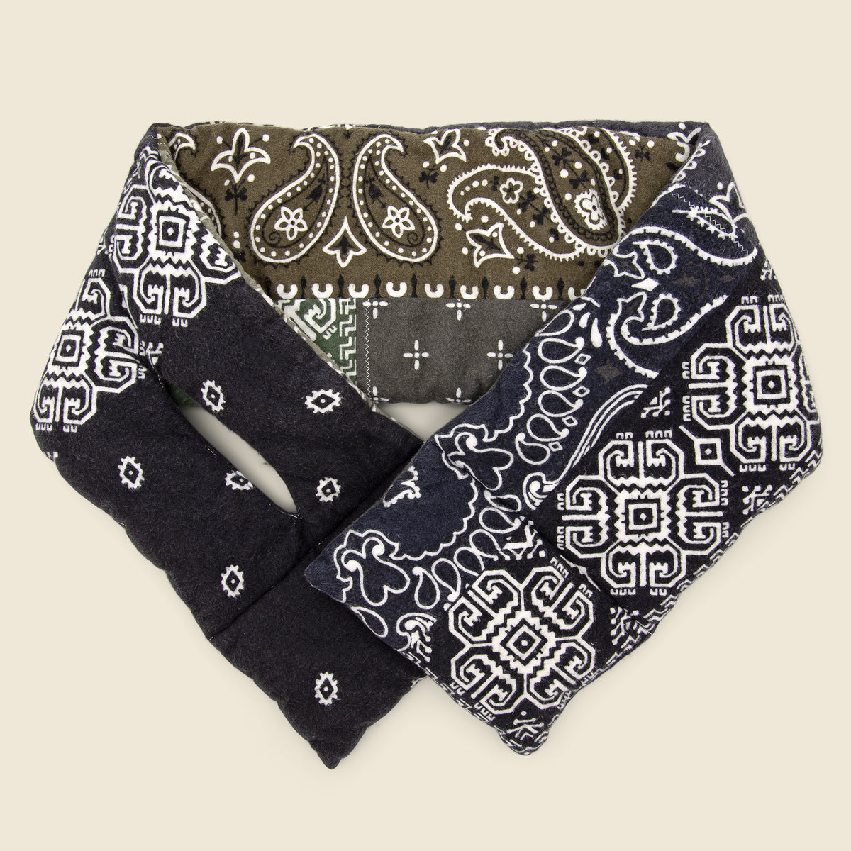 Flannel Reversible Bandana KESA Scarf - Black/Khaki