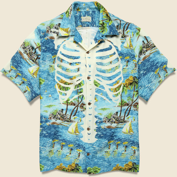 King Kameha Camicia Hawaiana Funky – Manica Corta, Teschio, Colore Multi-Blu – Taglia 11XL