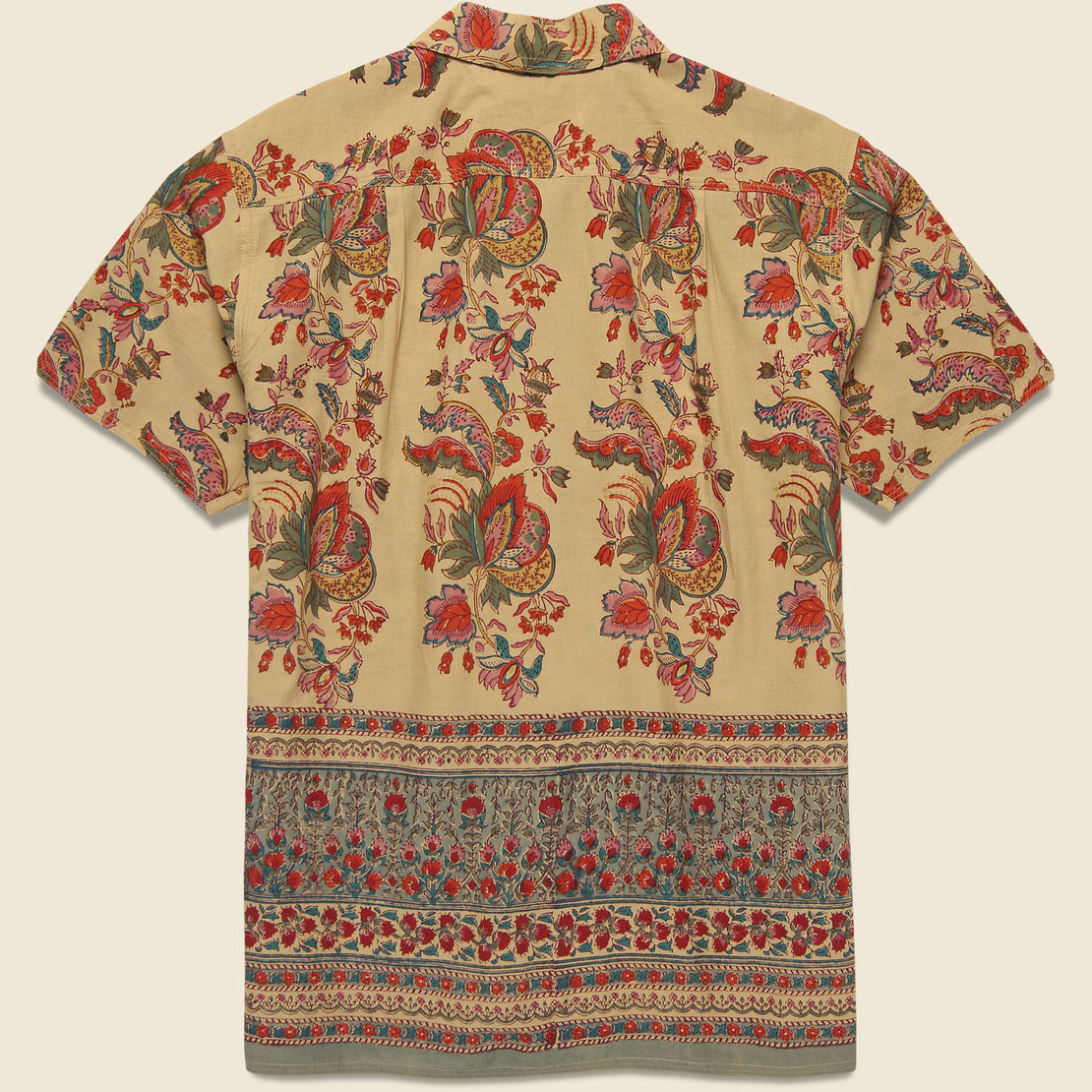 Chintan Floral Border Block Print Shirt - Beige/Red/Multi - Kardo - STAG Provisions - Tops - S/S Woven - Floral