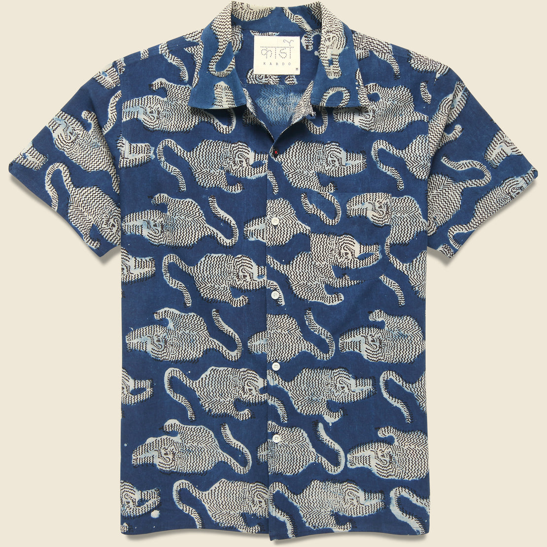 Kardo Tiger Block Print Shirt - Blue
