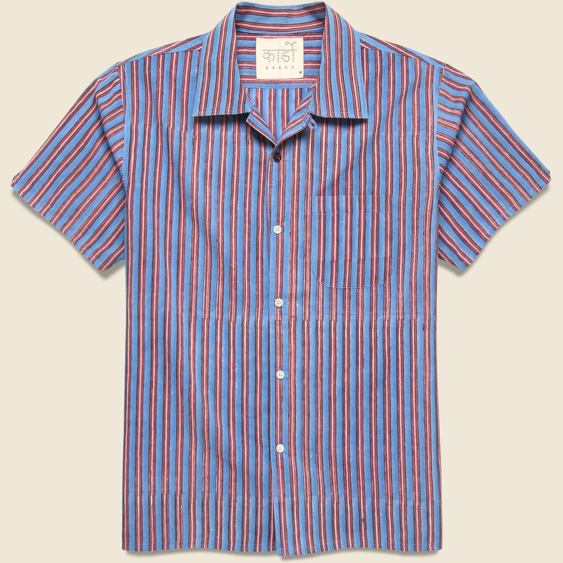 Kardo Striped Block Print Shirt - Indigo