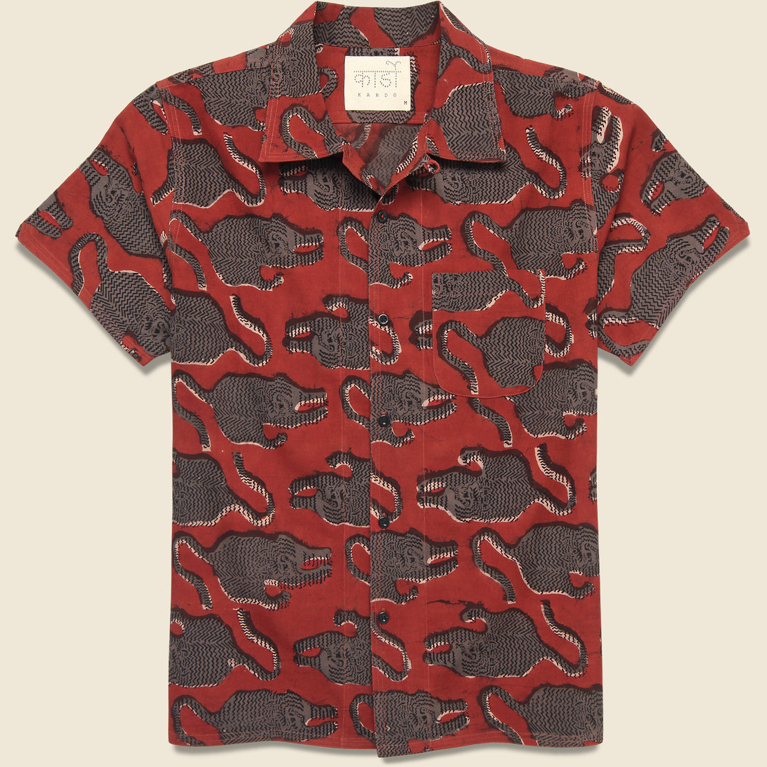 Kardo Tiger Block Print Shirt - Red