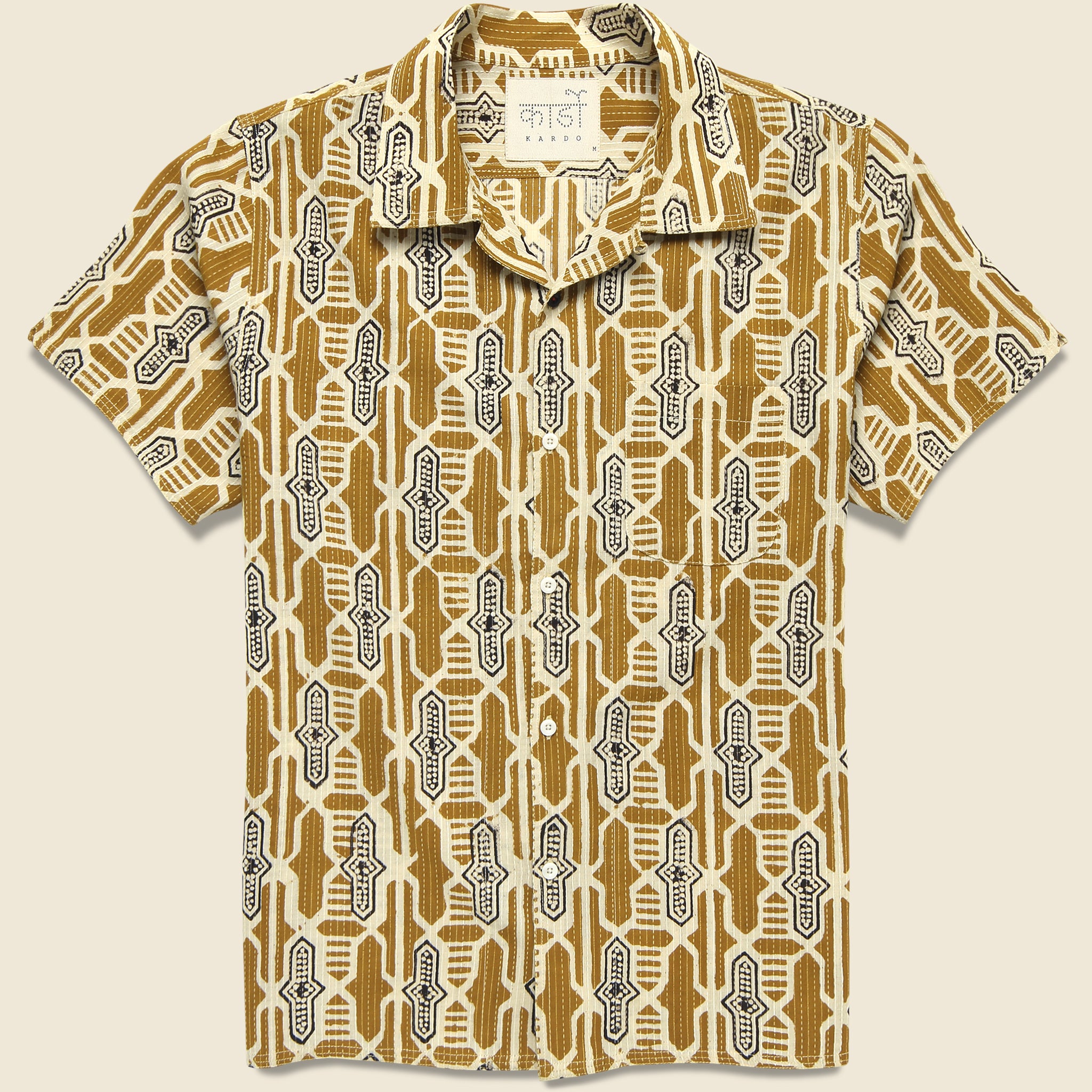 Geo Tile Block Print Shirt - Gold - Kardo - STAG Provisions - Tops - S/S Woven - Other Pattern