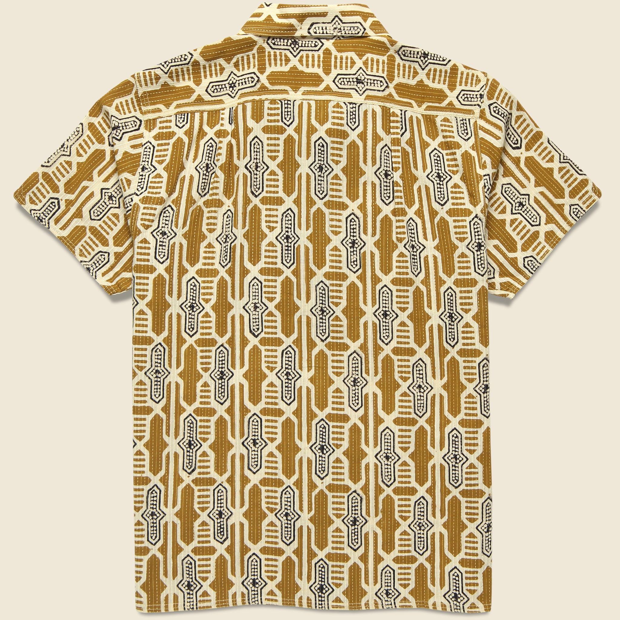 Geo Tile Block Print Shirt - Gold - Kardo - STAG Provisions - Tops - S/S Woven - Other Pattern