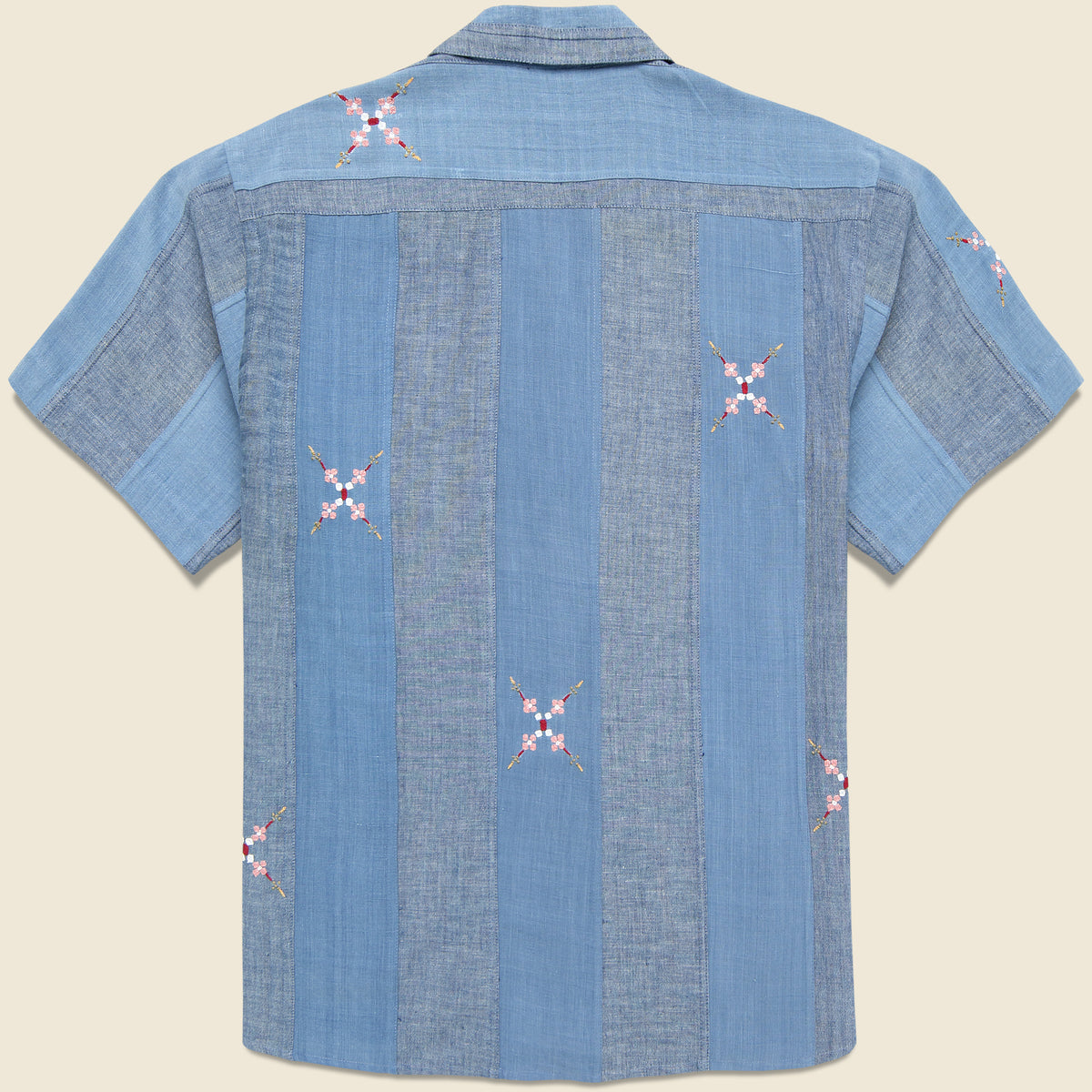 Embroidered Patchwork Khadi Shirt - Blue