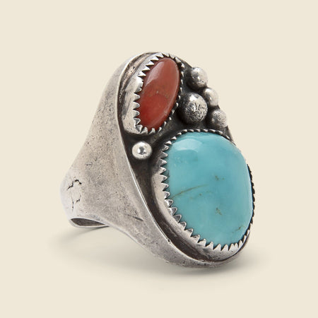 Vintage Silver, Turquoise, & Coral Ring