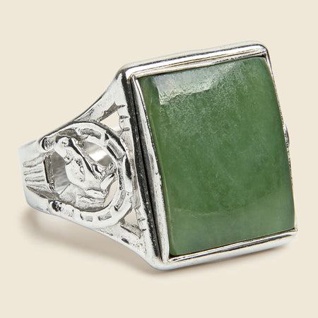 Vintage Sterling & Jade Horseshoe Ring