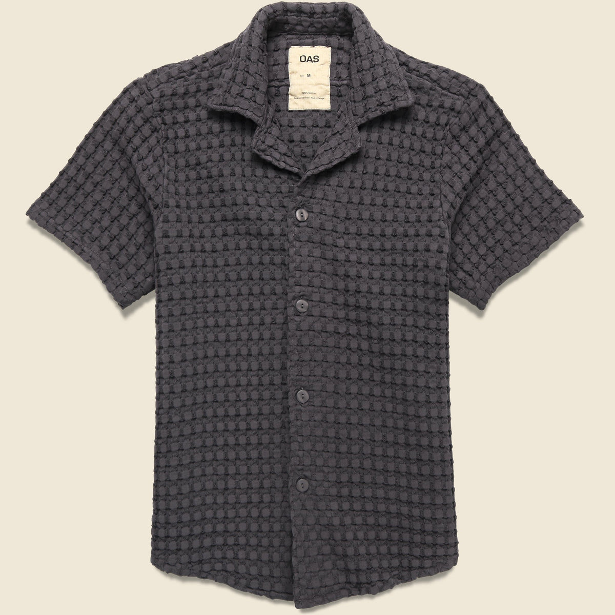 ROKU　WAFFLE SHORT SLEEVE SHIRT　OAS OAS Camp Collar Waffle Shirt - Nearly Black | Short Sleeve