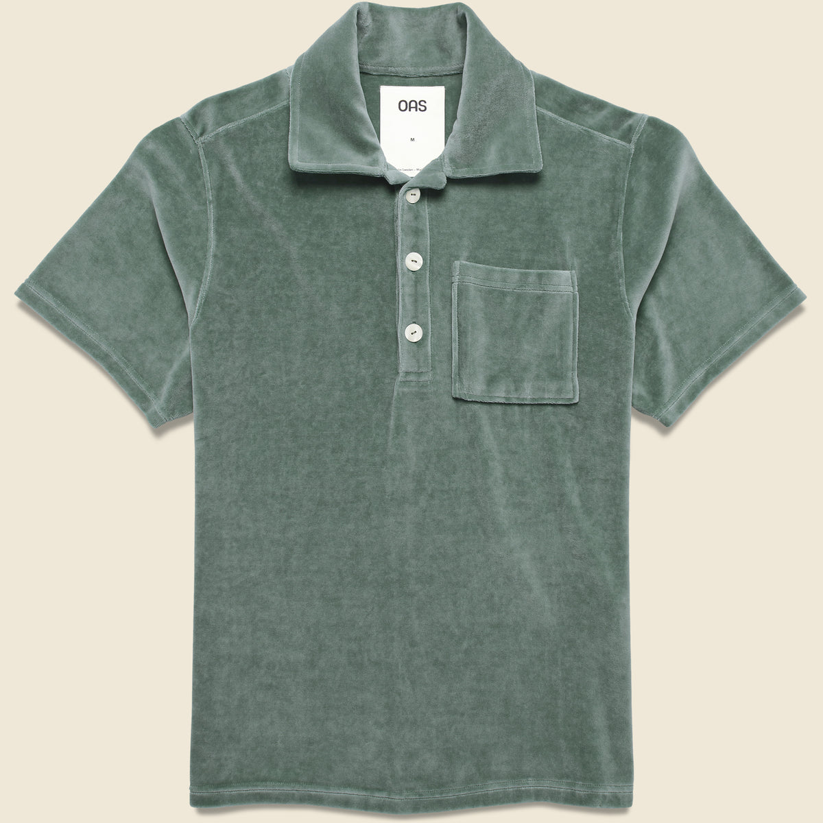 トップス CREDONA COTTON VELOUR OVER POLO Girona Velour Shirt - Dark Green