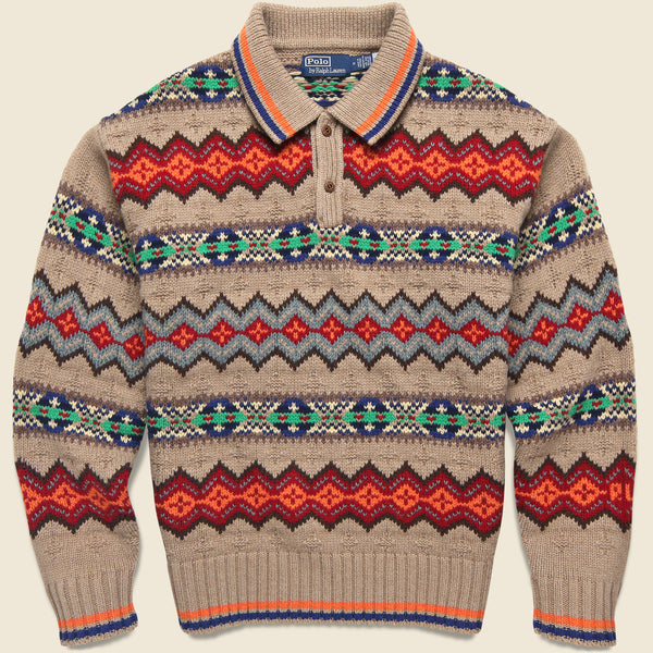 Fairisle Polo Sweater - Tan