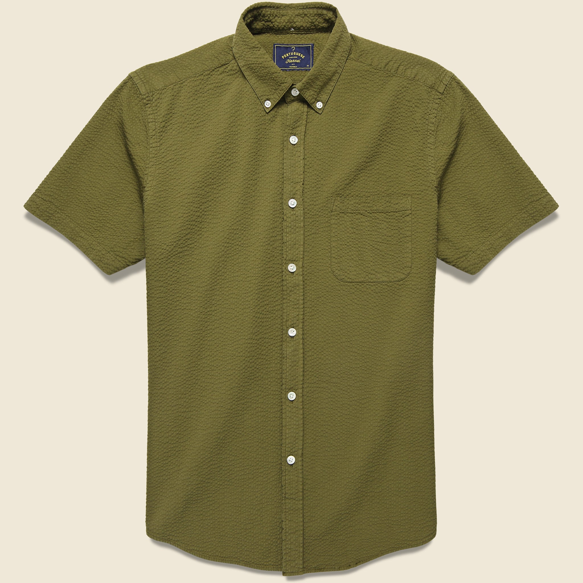Atlantico Seersucker Shirt - Olive - Portuguese Flannel - STAG Provisions - Tops - S/S Woven - Seersucker