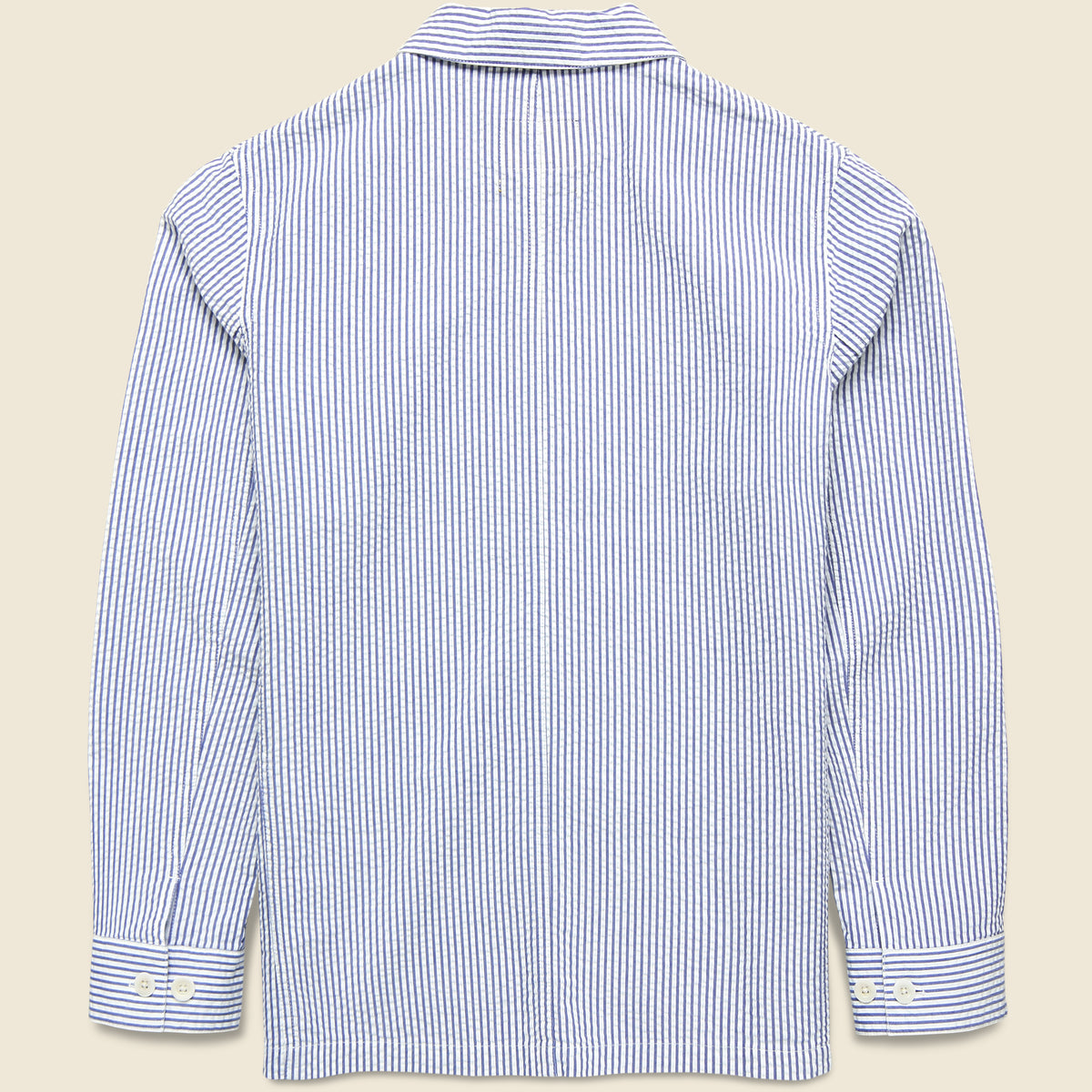 Striped Seersucker Shirt Jacket - Blue