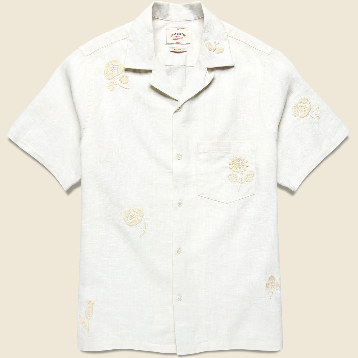 Embroidered Ramie Camp Shirt - Ecru