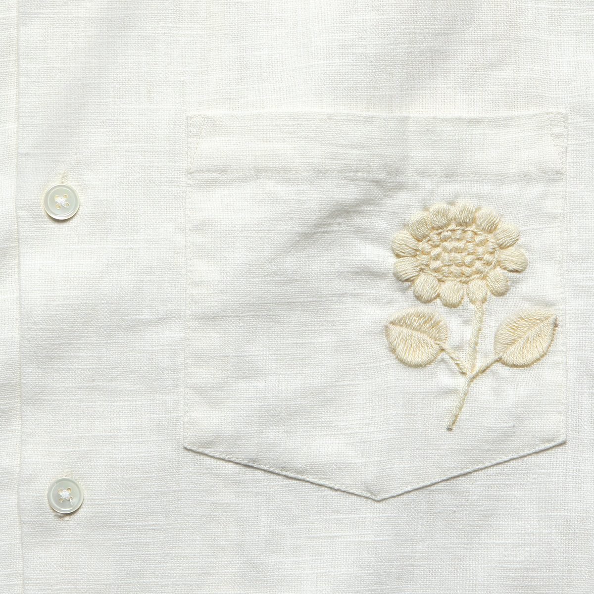 Embroidered Ramie Camp Shirt - Ecru