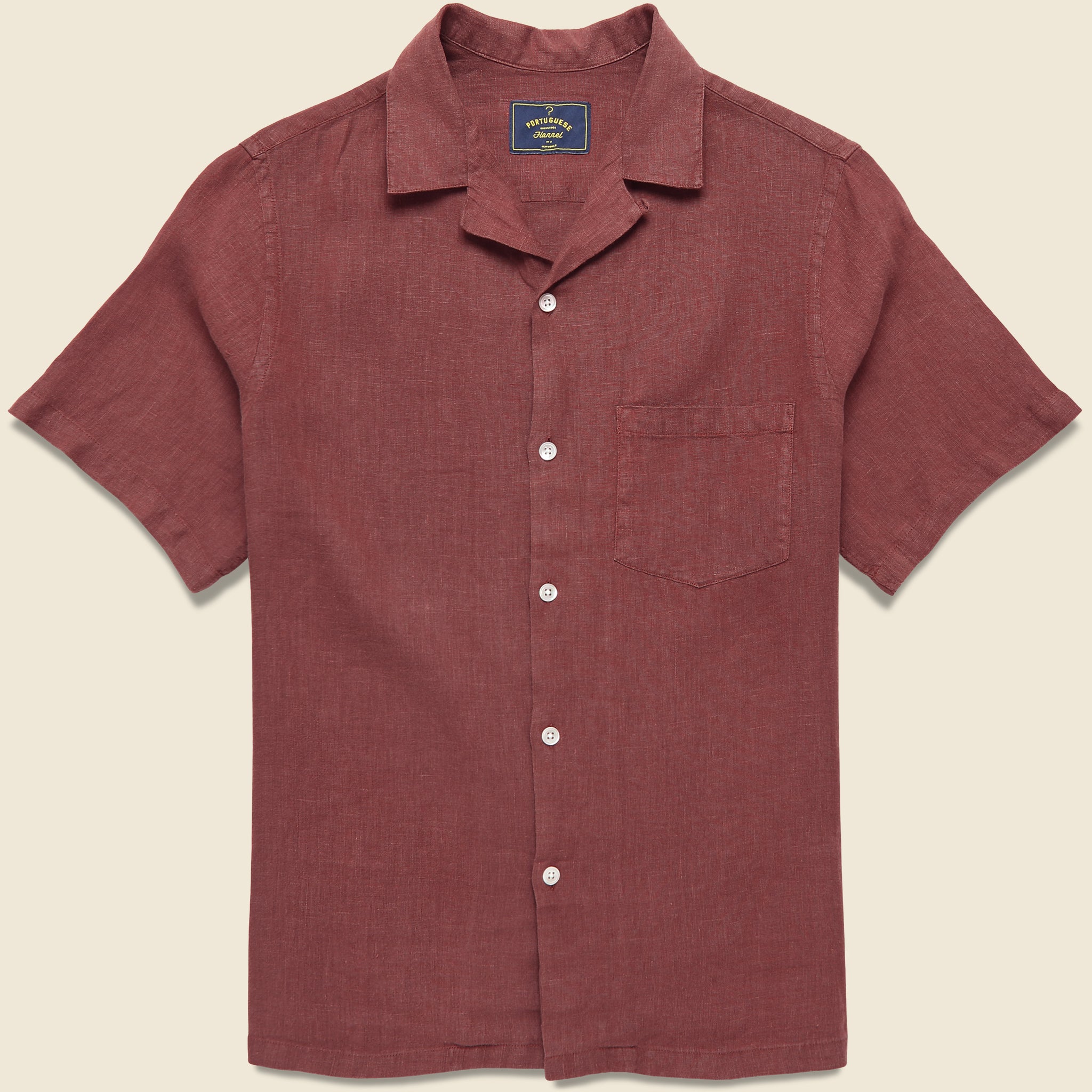 camp português Portuguese Flannel | Linen Camp Shirt - Bordeaux in Size MEDIUM