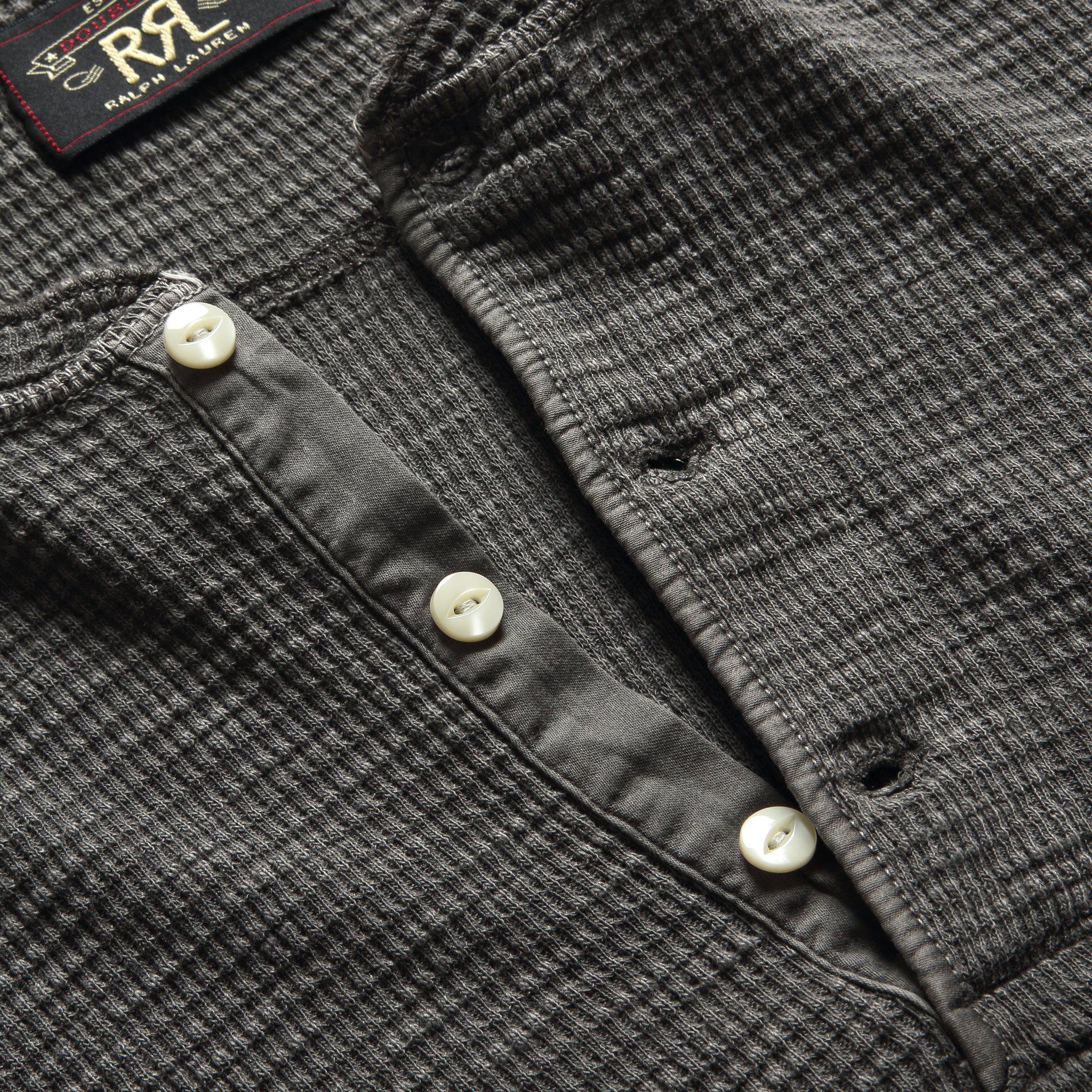 Waffle-Knit Henley - Faded Black - RRL - STAG Provisions - Tops - S/S Knit