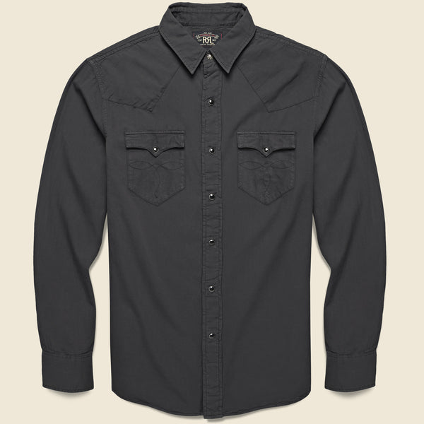 Slim Fit Twill Western Shirt - Black