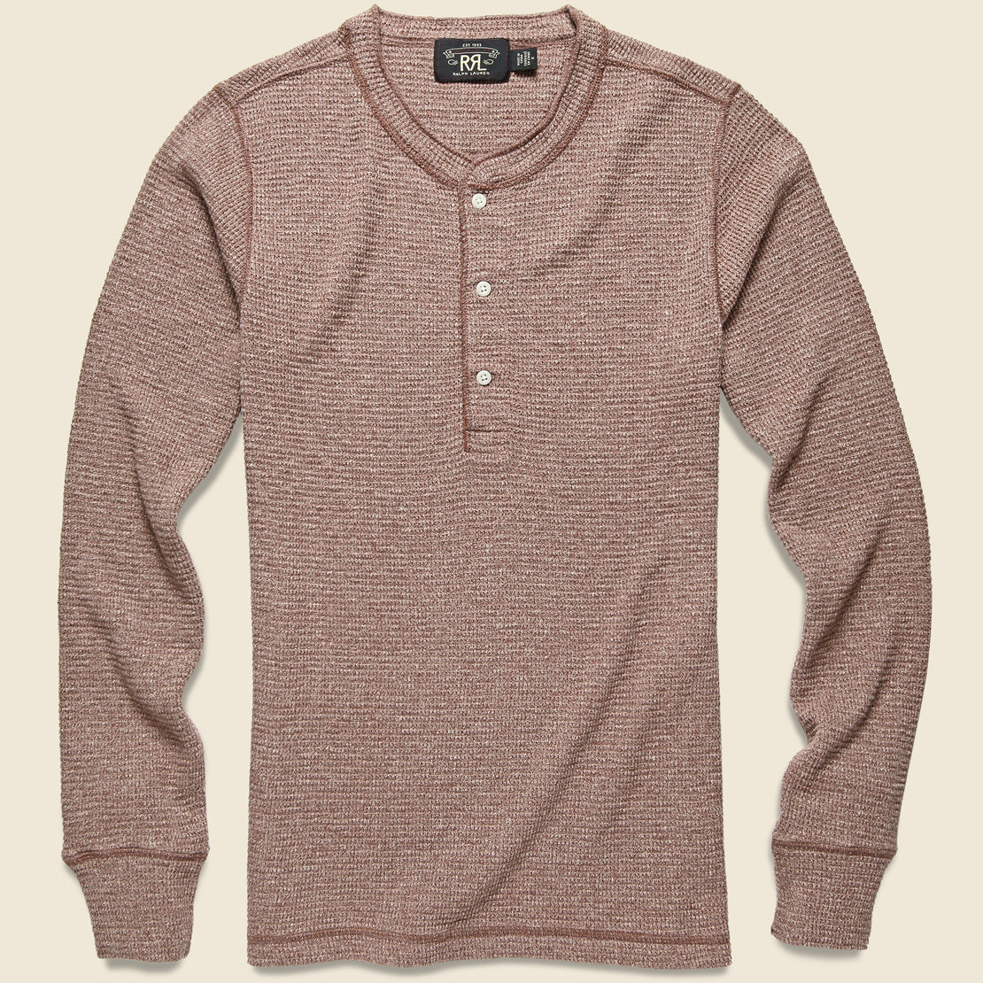 RRL Waffle-Knit Henley - Brown Heather