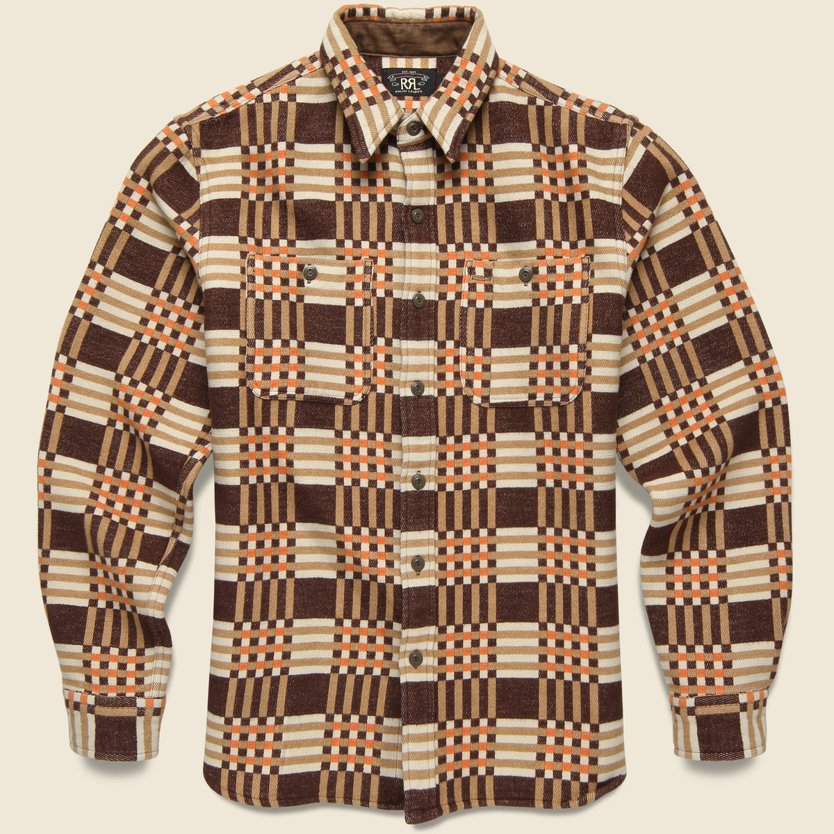 RRL Horseshoe Logo Cotton Overshirt Sweater Sage Multi