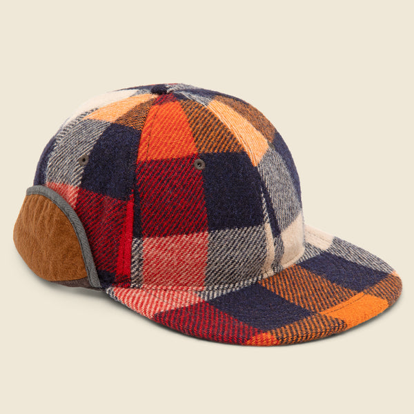 Ear Flap Wool Ball Cap - Orange Plaid display picture 1