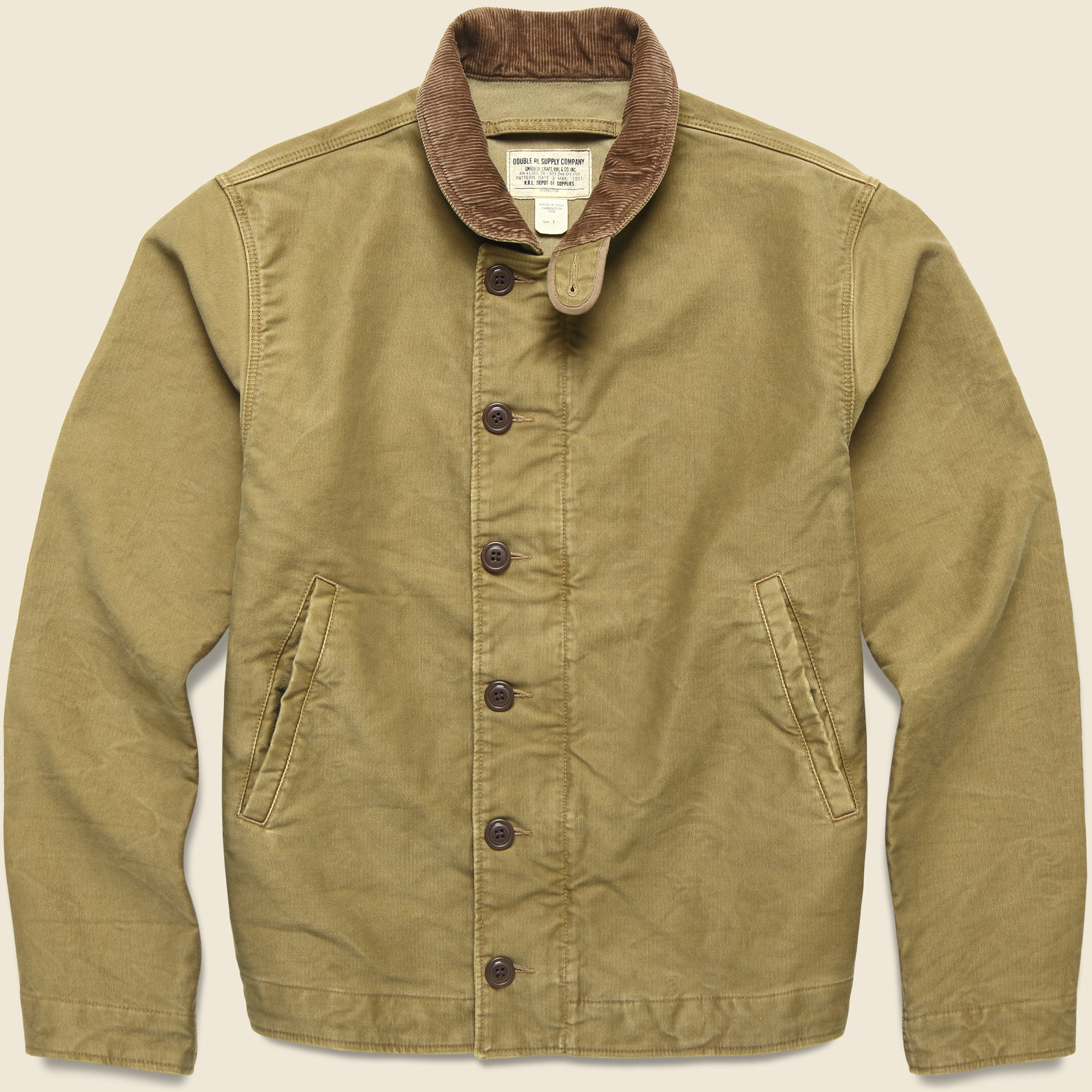 Corduroy Collar Deck Jacket - Khaki
